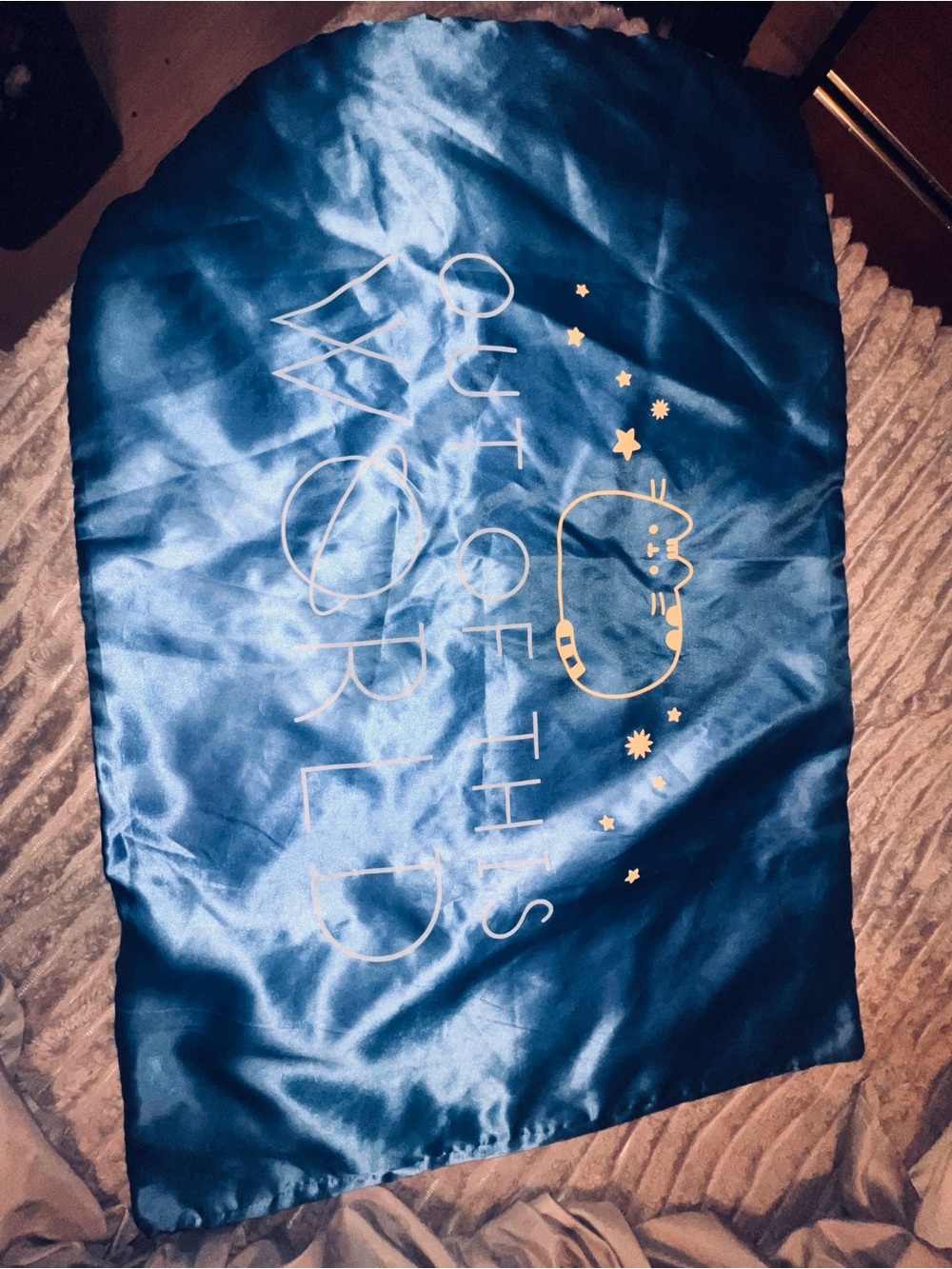 Pusheen Blue Satin Pillowcase - Cute Star Design